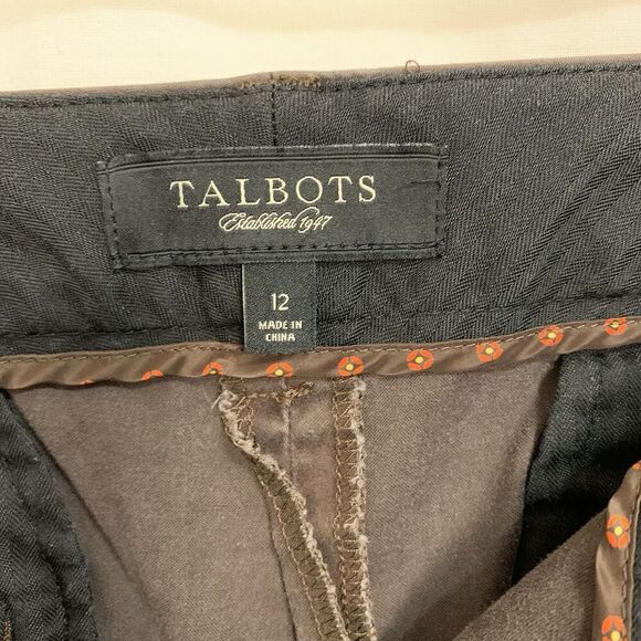Talbots Womens 12 Brown Trouser Dress Pants Signature Flare Cotton Slash Pockets - Picture 2 of 7